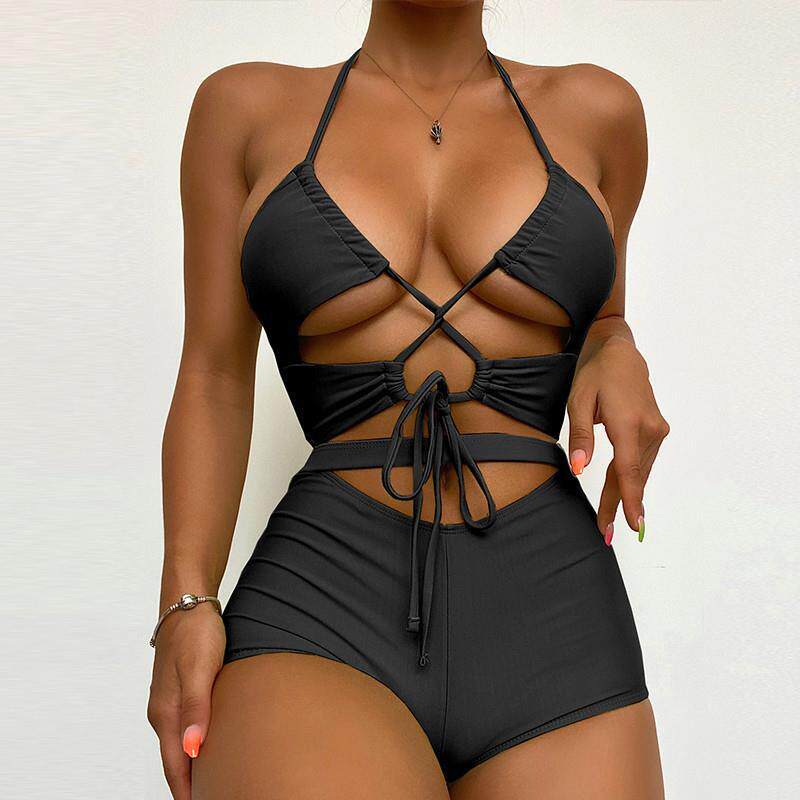 Bikini Swimsuit Two Piece Hollow Halter Backless Bandage Hig