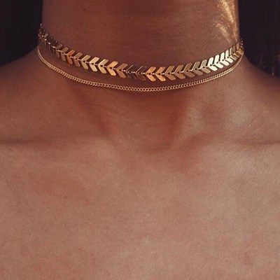 New Boho Festival Gold Silver Tone Chevron Choker Necklace