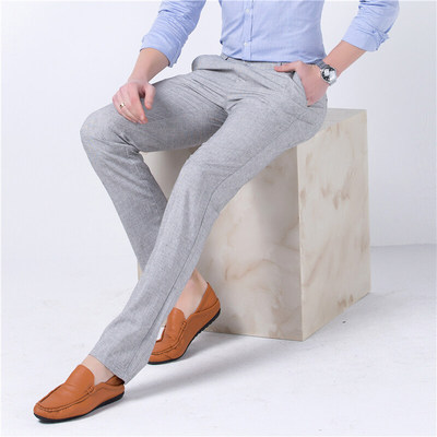 Linen Business Casual Pants Mens Formal Office Suit Trousers