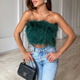 Fluffy Backless Tube Sexy Tops Women Club Vest蓬松毛毛抹胸