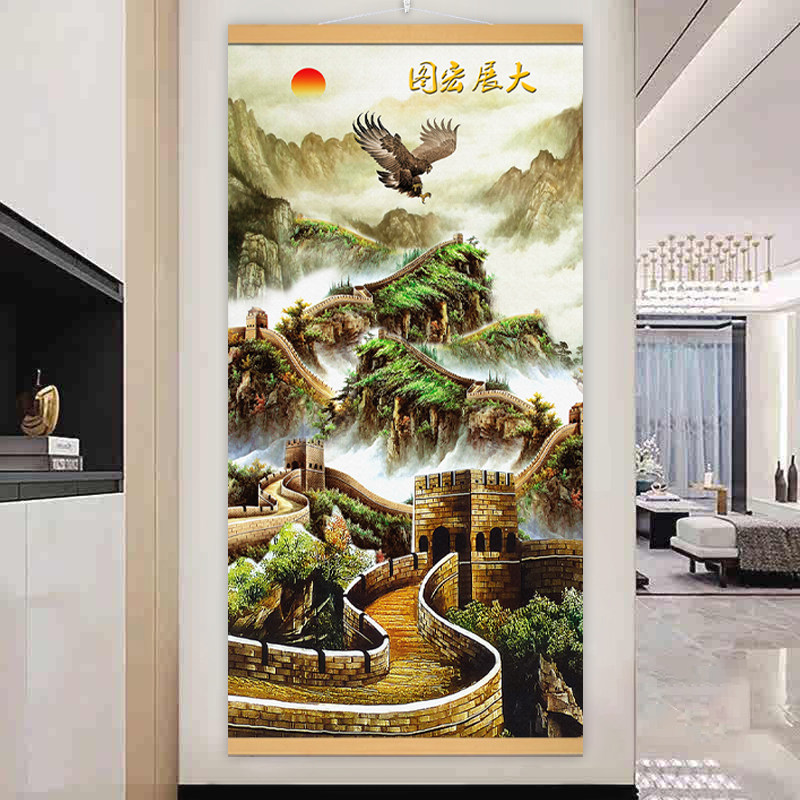 万里长城挂画靠山图客厅玄关办公室书房装饰山水画西墙缺角背景墙