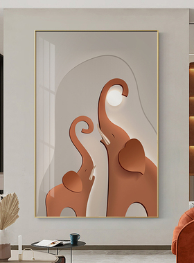 现代简约客厅装饰画橙色大象沙发背景墙壁画吉象如意轻奢艺术挂画