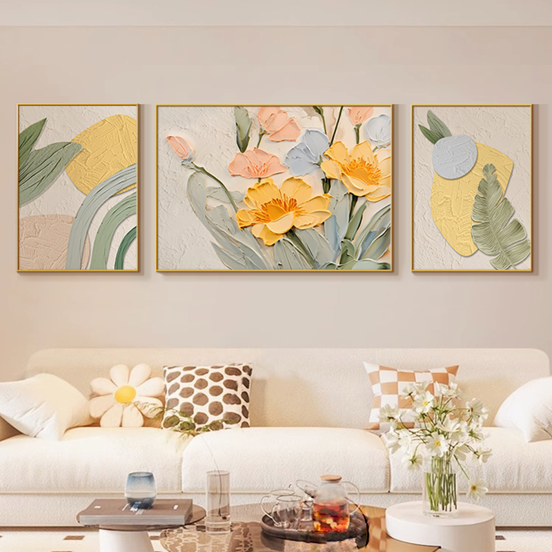 定做奶油风客三沙背墙装饰画新款约现联简景肌理画壁厅画挂画