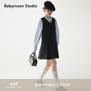 Babymoon V领无袖背心裙2024新款休闲短款小个子黑色连衣裙女春夏
