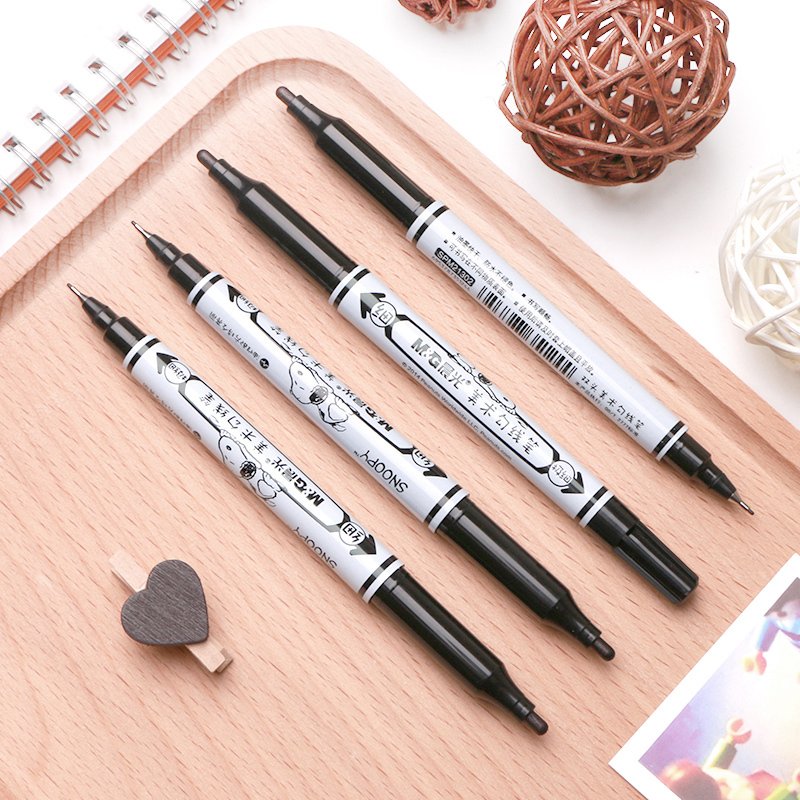 晨光小双头记号笔SPM21302史努比卡通马克笔蓝色黑色勾线笔油性笔