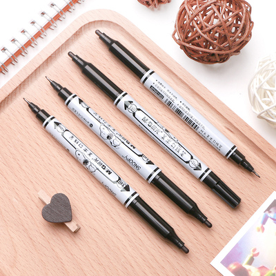 晨光小双头记号笔SPM21302史努比卡通马克笔蓝色黑色勾线笔油性笔