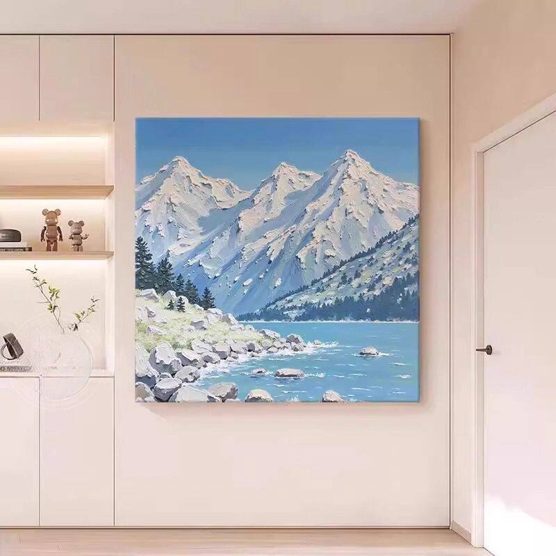 雪山风景客厅装饰画治愈系电视柜桌面摆件画现代简约卧室床头壁画