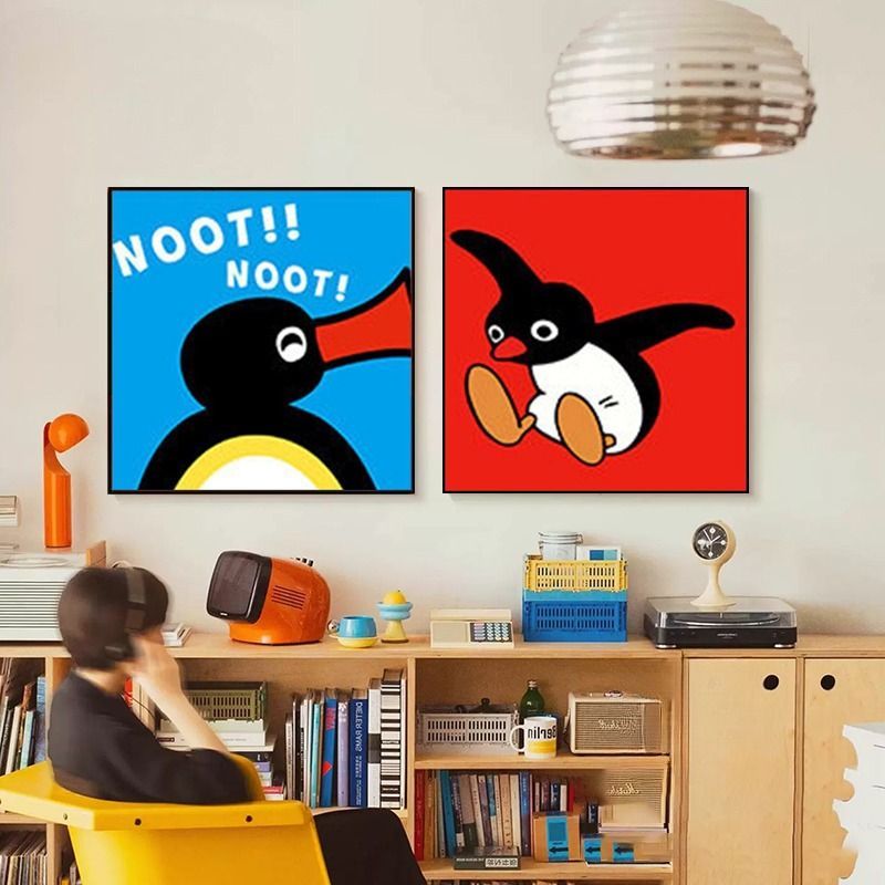 pingu企鹅卡通客厅装饰画小众艺术儿童房摆画卫生间可爱玄关挂画