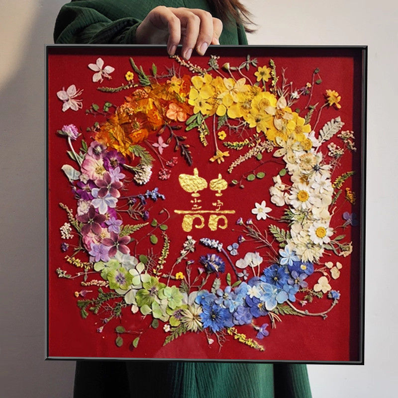 新中式花囍环彩客厅平面装饰挂画小众创意结婚礼物书房卧室挂画图片