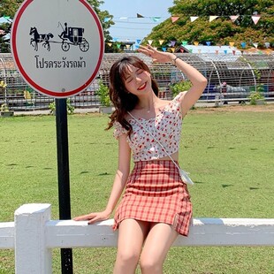 娜扎复古红格子半裙jk短裙子大码胖mm高腰包臀裙a字开叉bm半身裙