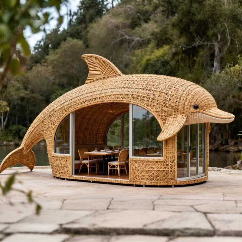 户外网红打卡休闲创意藤编动物造型小屋景观民宿景区美陈装饰品