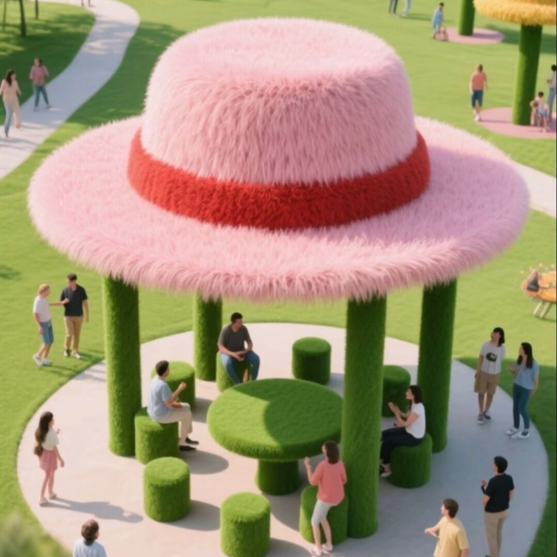 仿真绿雕帽子户外巨型草帽网红打卡拍照大草帽景区美陈装饰摆件