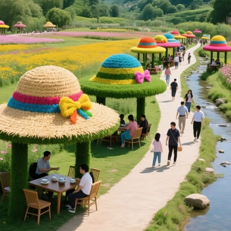 仿真绿雕工艺品卡通大草帽造型雕塑凉亭帽子户外景区绿雕大帽子