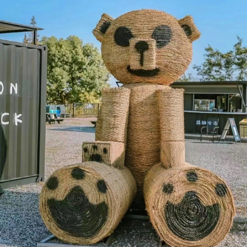 仿真稻草工艺品草编草雕卡通动物造型座椅摆件网红拍照打卡景点