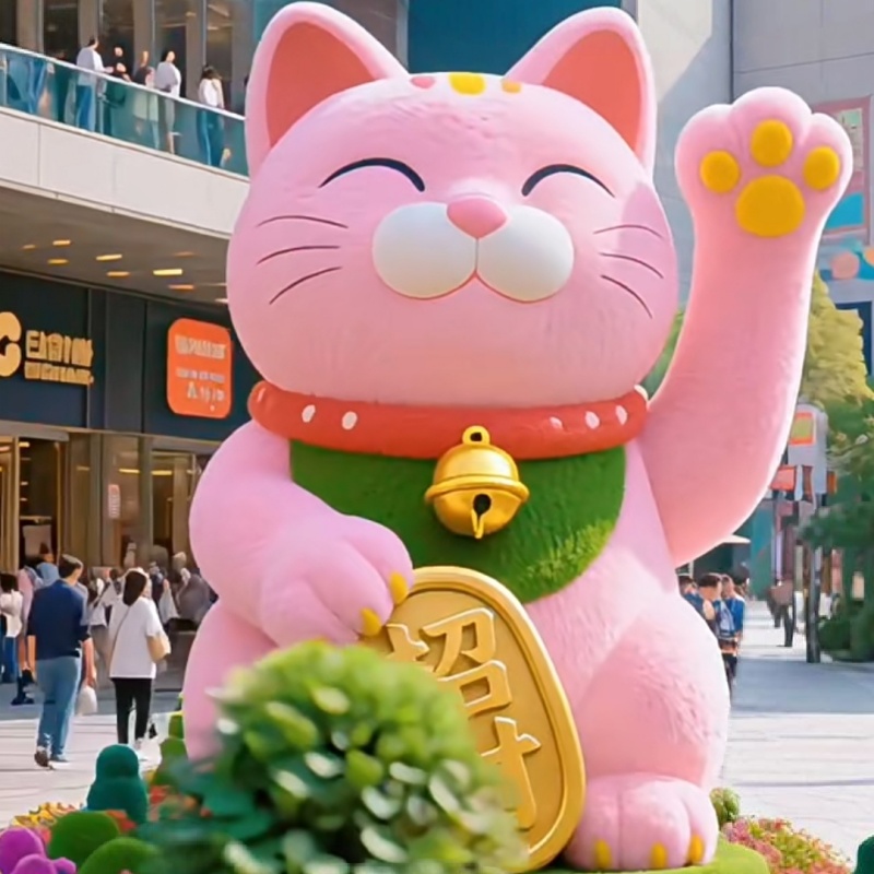 仿真绿雕招财猫造型景观户外景区美陈装饰品绿雕工艺品厂家直销