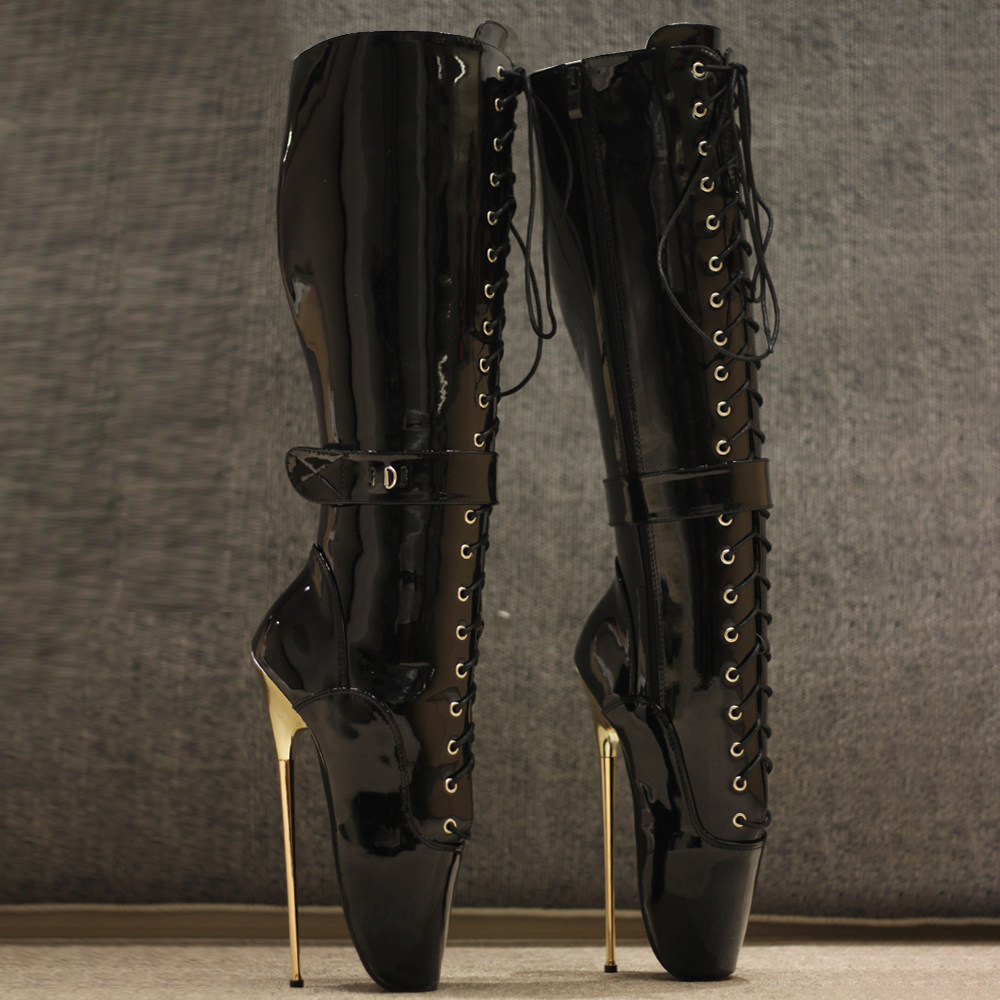 18厘米超高跟芭蕾舞鞋不过膝高筒系带SM女王舞台表演大码调教变装