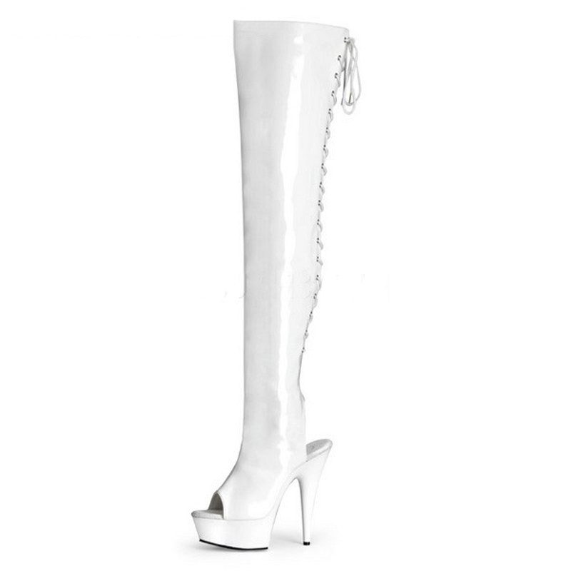 鱼嘴钢管舞后系带模特走秀过膝靴