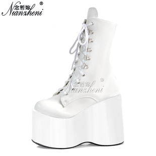 13cm超高跟鞋 松糕底马丁靴亮面绑带甜辣风cos漫展舞台演出欧美风