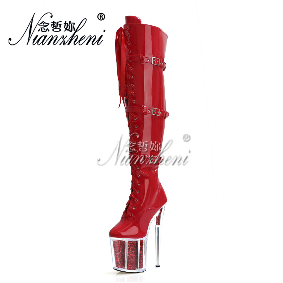 念哲你性感过膝靴细跟皮带扣