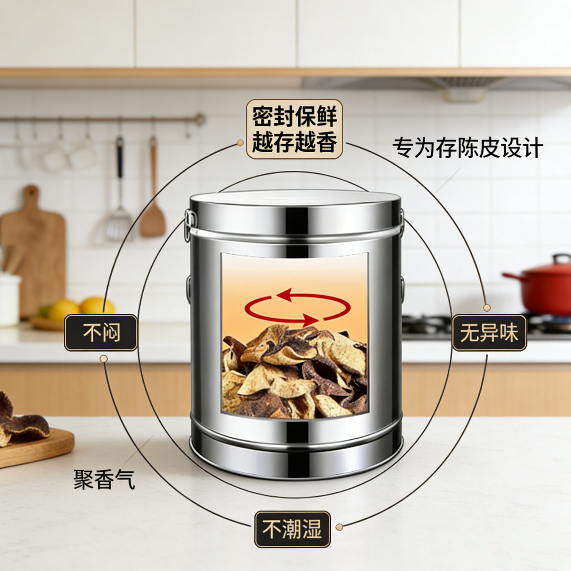 加厚不锈钢陈皮桶大号铁
