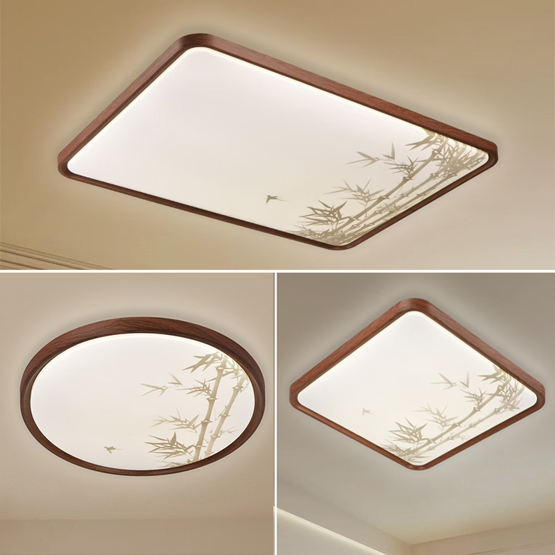 新中式卧室吸顶灯全光谱护眼灯胡桃木纹色主卧房间竹子创意灯具