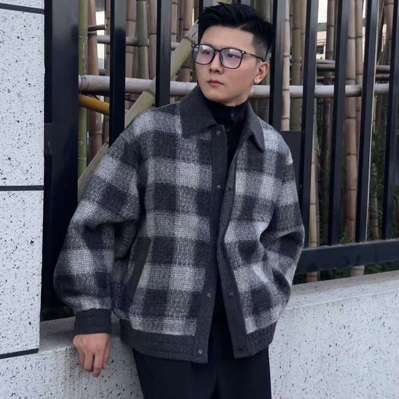 2025冬季新款时尚翻领双面羊绒夹克男休闲保暖青年毛呢大衣外套