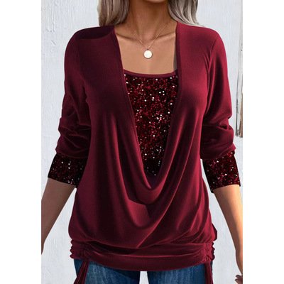 Spring pearl clothes clothing long sleeved women T-shirt top