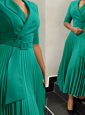 women's Waist cinched pleated plus size African dress single