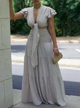 two-piece Short sleeved tops wide leg pants plus size women