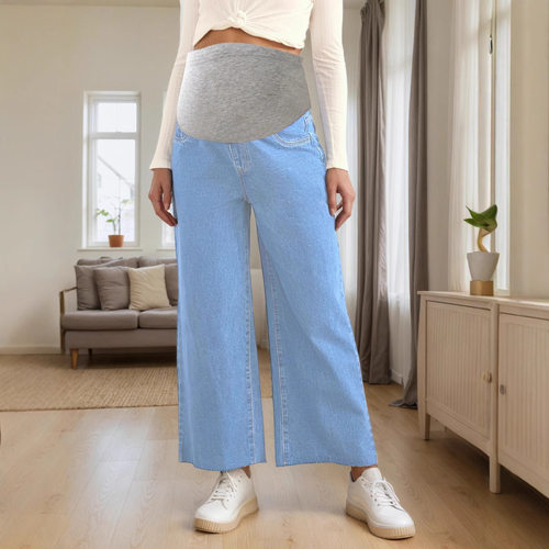 Pregnant women's jeans loose wide leg pants belly maternity