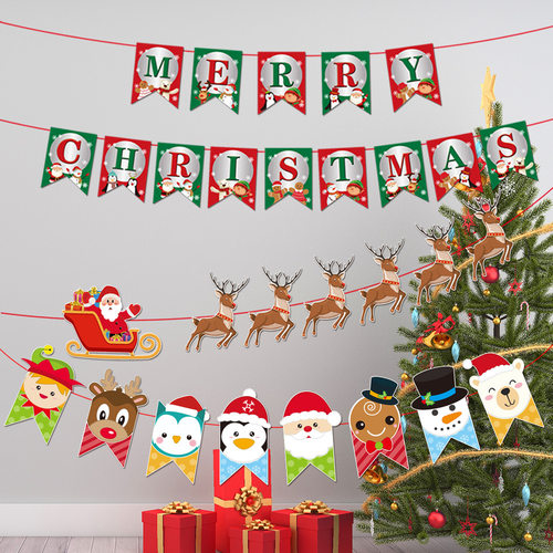Christmas decoration cartoon Santa Claus deer flag hanging