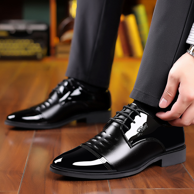 Korean style plus size patent leather men's leather shoes鞋