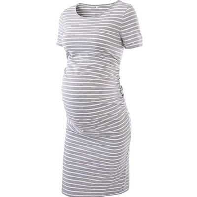 summer New short sleeved maternity dress striped half skirt