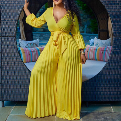 连衣裤lady spring summer sexy loose pleated jumpsuit clothes