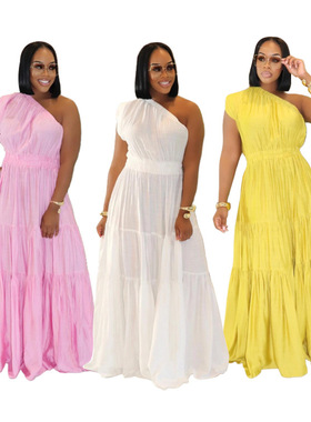 Ladies' temperament vacation sloping shoulder dress fashion