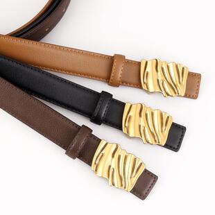 百搭风衣装 饰腰带黑色大扣头复古时尚 饰西服黑潮 皮带女真皮装 新款