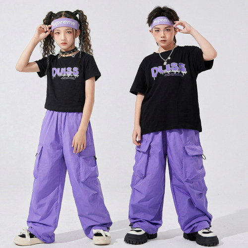儿童爵士街舞潮服嘻哈工装裤套装
