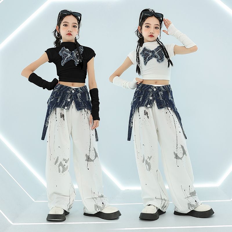 潮牌女童炸街爵士个性表演服牛仔