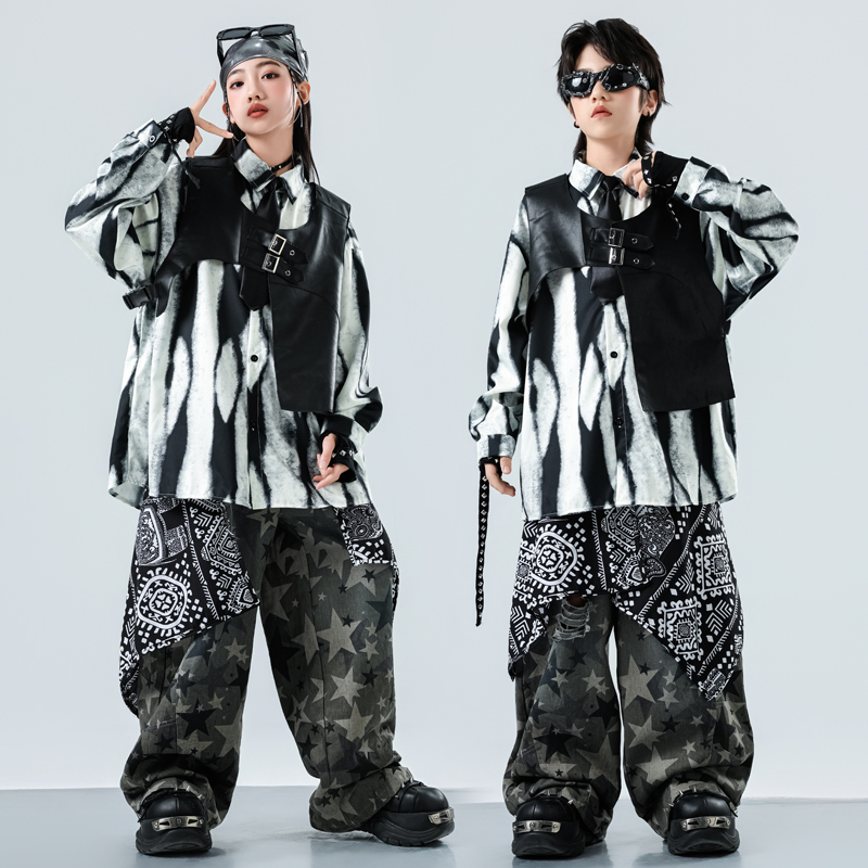 嘻哈儿童宽松街舞潮服衬衫三件套