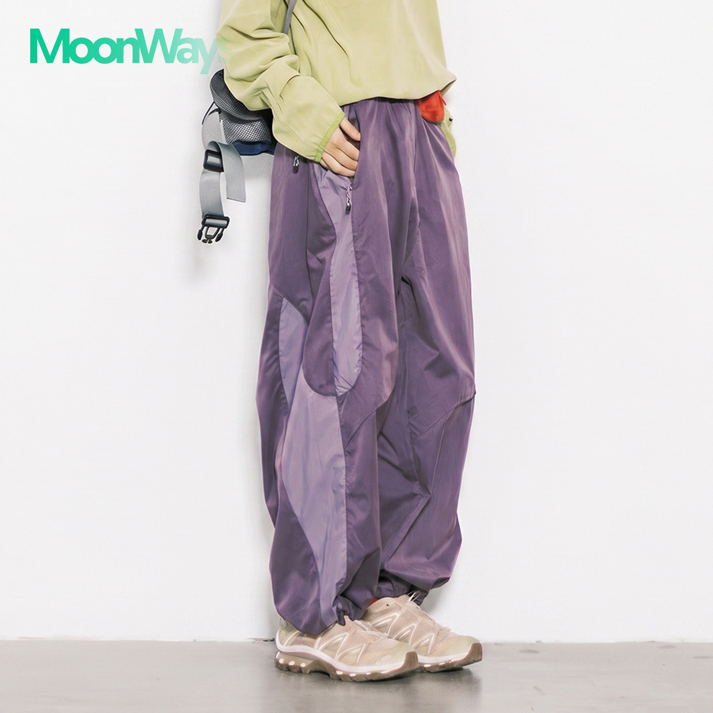 MoonWays运动机能风拼色工装裤男女宽松百搭直筒阔腿速干休闲长裤