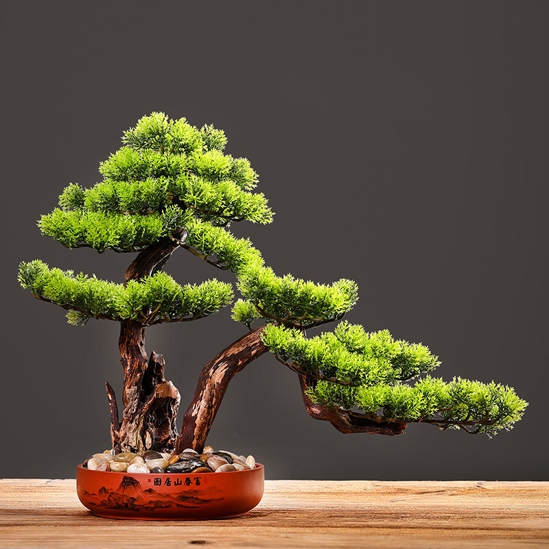仿真迎客松盆景绿植造景酒店装饰装饰摆件