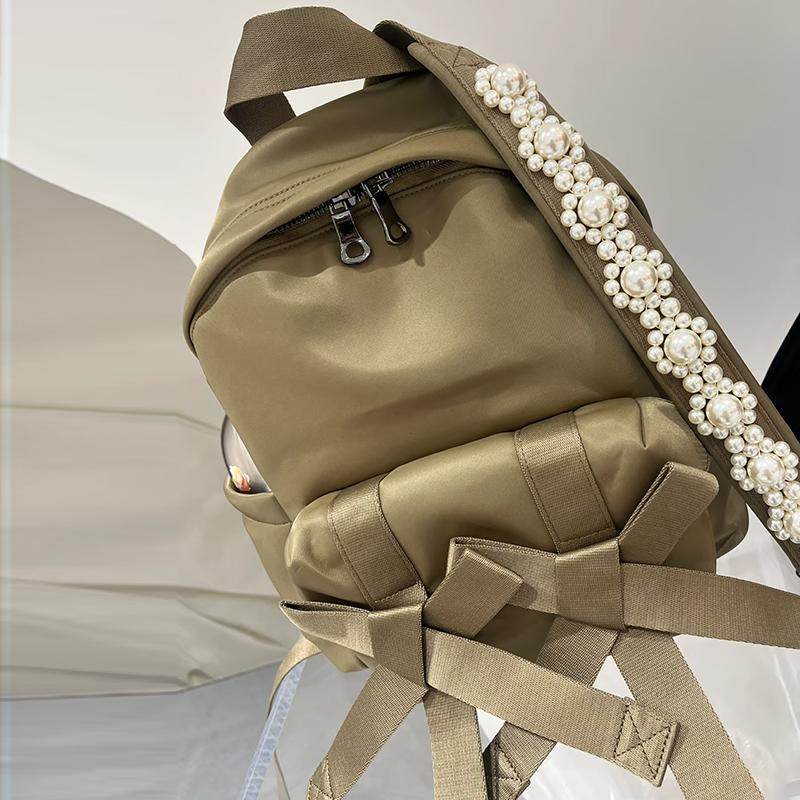 ins网红2025春夏新款休闲百搭珍珠肩带双肩包背包大容量日韩女包