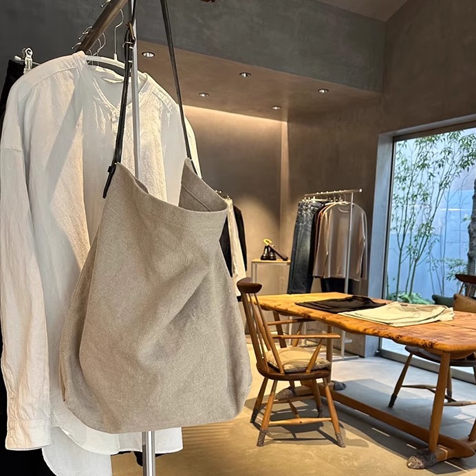 2025新款休闲慵懒日系亚麻布帆布包手提单肩包大容量托特包包女包