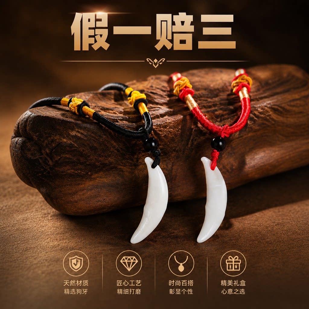 项链天然真黑狗牙齿吊坠婴儿童宝项坠/吊坠
