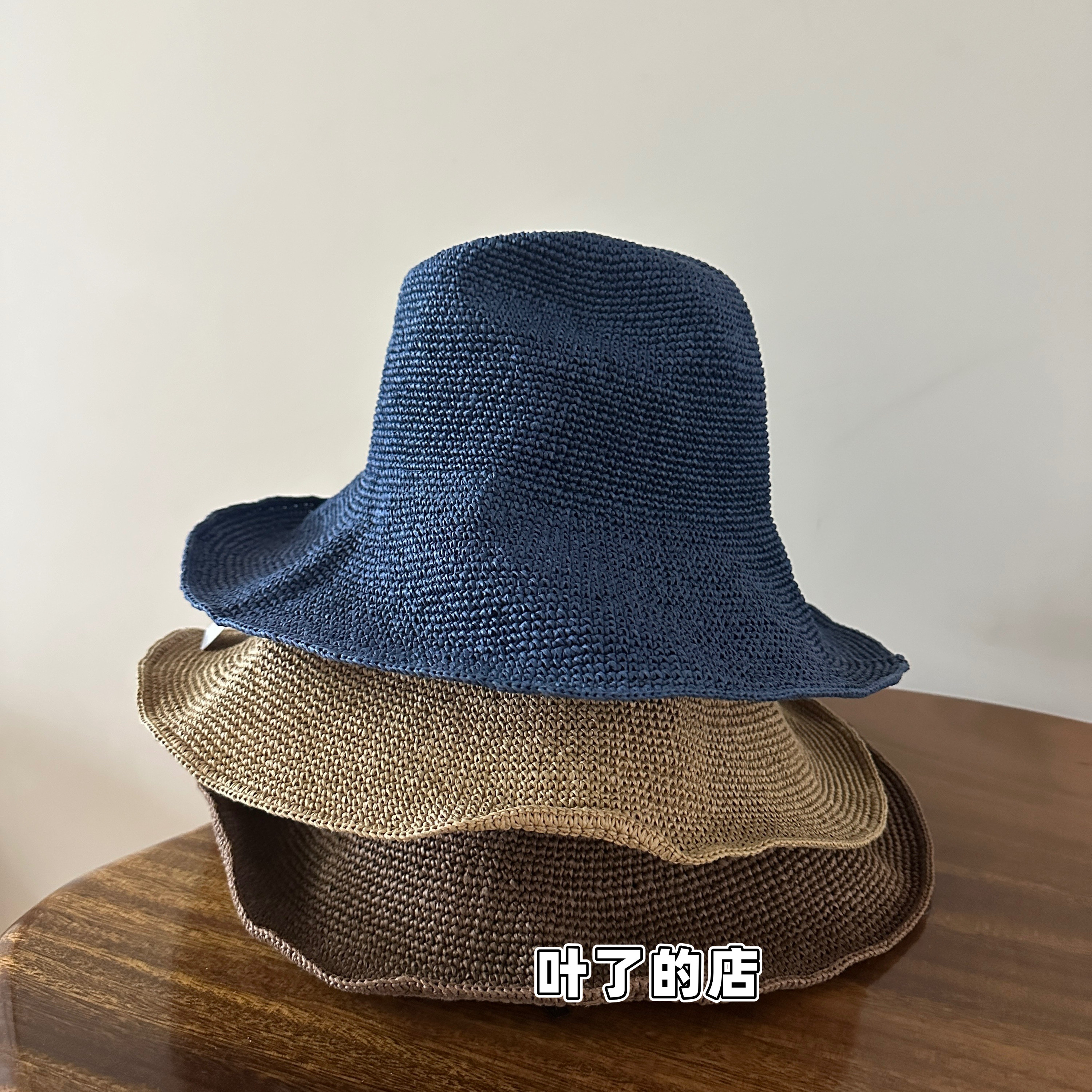 出口货 和纸绳混编细密草编渔夫帽可折叠大帽檐夏天海边风放晒帽