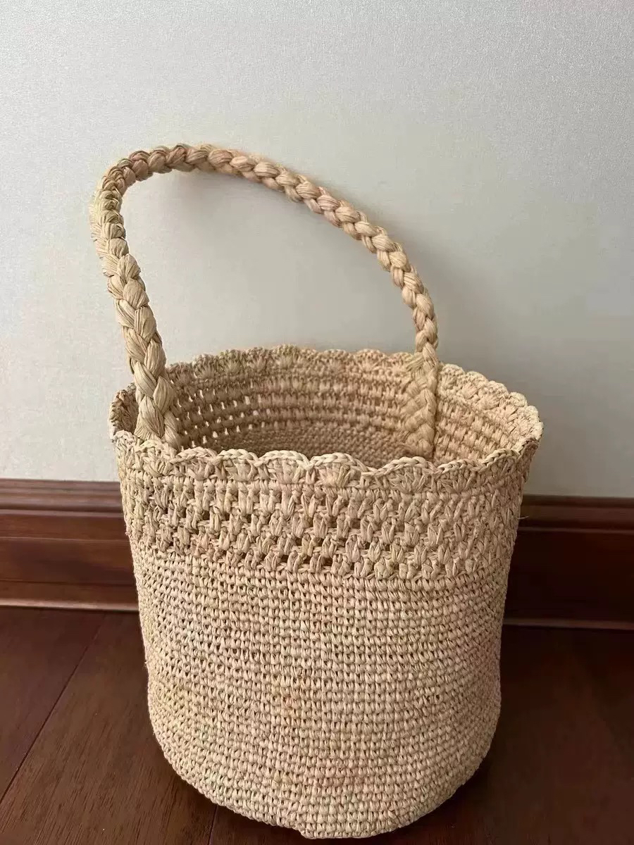 朝鲜制法国小众手工绣花拉菲草编织单肩腋下包草编包小清新包