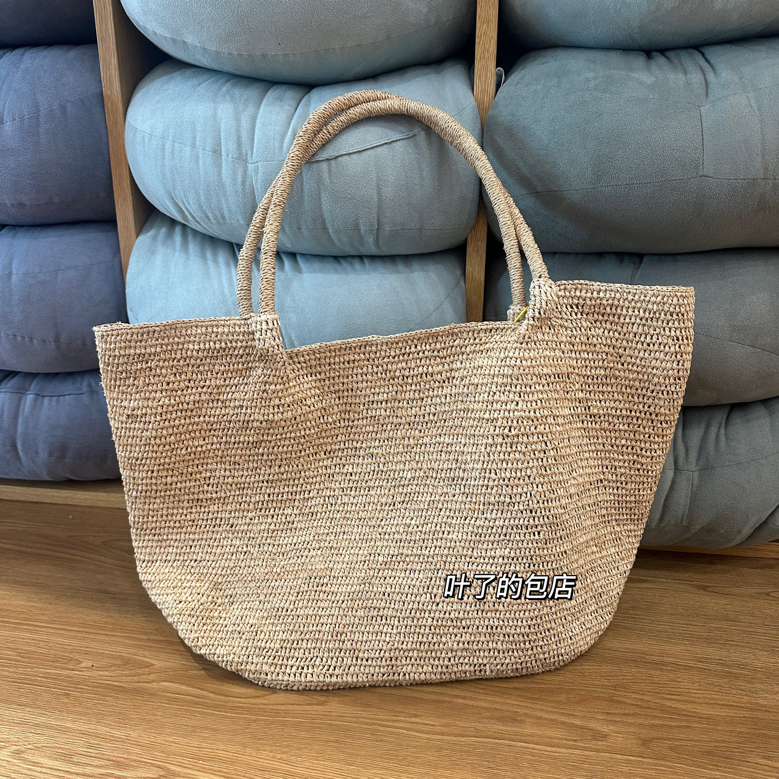 朝鲜制进口拉菲草草编托特包大容量单肩手提包海边妈咪度假沙滩包