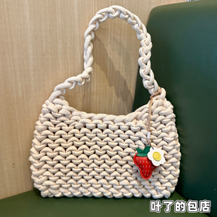 出口欧*手工包手提镂空海滩编织包渔网度假文艺沙滩包 棉线单肩包