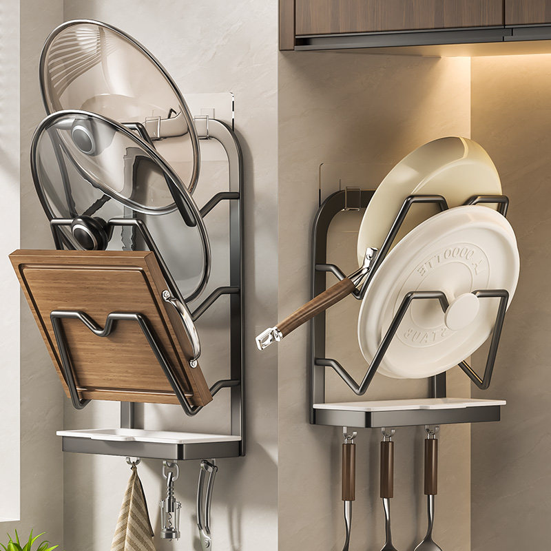 厨房锅盖架壁挂式锅盖架收纳架带接水墙上免打孔支架放锅盖置物架