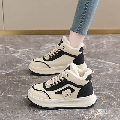 加绒女鞋高帮运动休闲鞋2025新款冬季外穿雪地靴女款防滑防水棉鞋